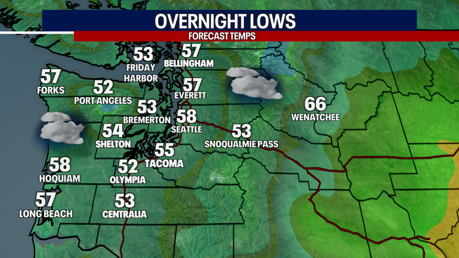 Overnight lows across Western Washington.