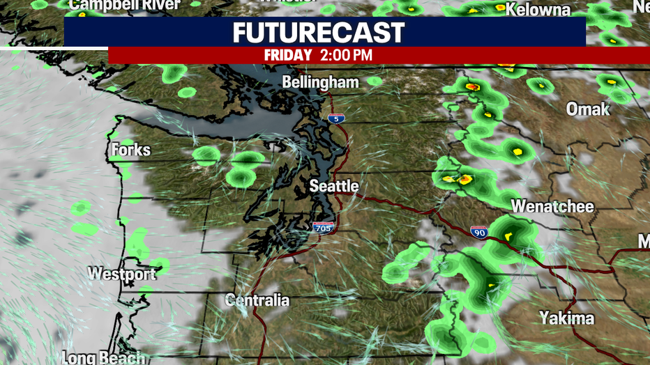 A map showing the futurecast for Friday afternoon in Western Washington.