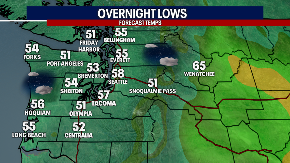 Forecast lows around Western Washington.