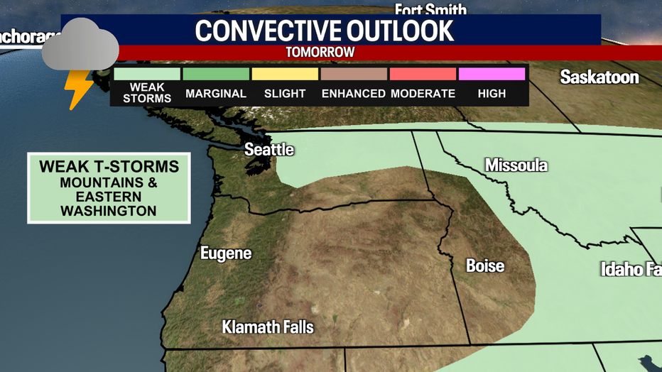 Thunderstorms could extend down into Snohomish and King Counties. 