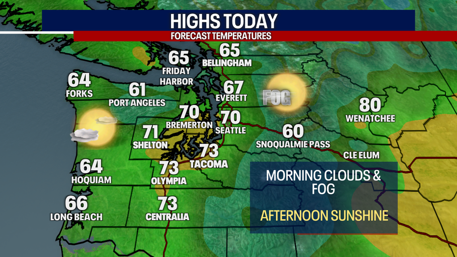 Forecast high around the region on Sunday