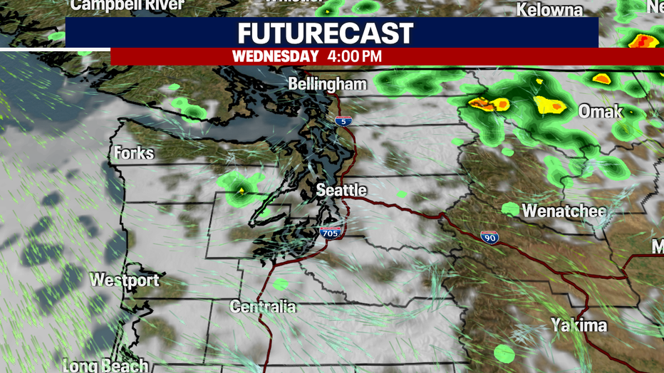 Slight chance of thunder in the mountains on Wednesday.