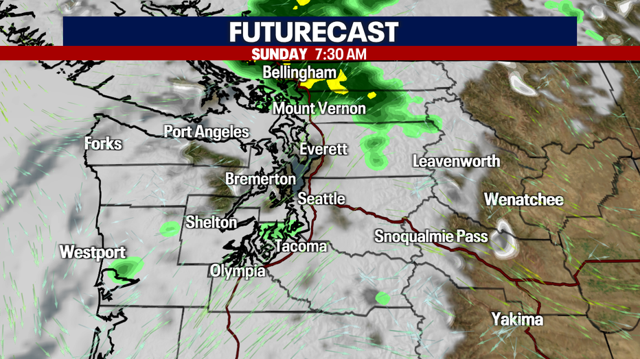 Morning showers possible on Sunday, mainly north. 