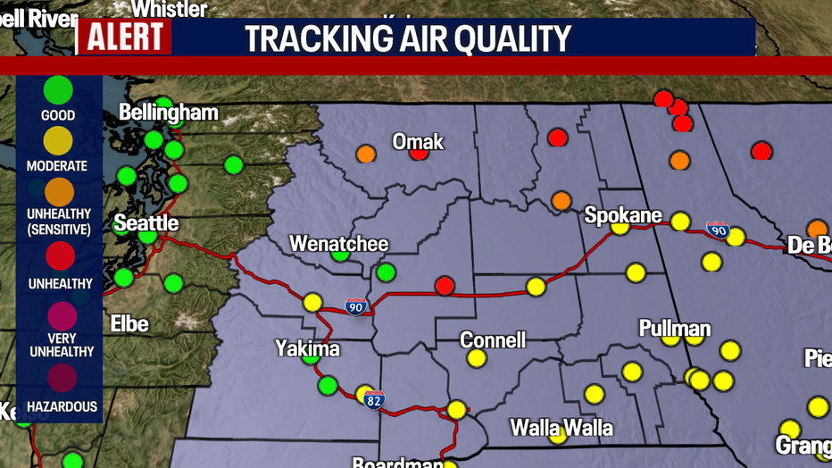 A map showing the air quality in Washington State.
