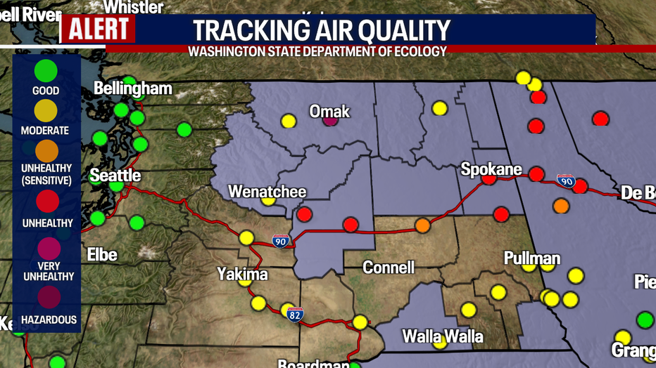 An air quality map in Washington State.