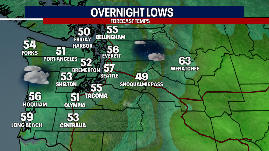 Forecast lows around Western Washington.