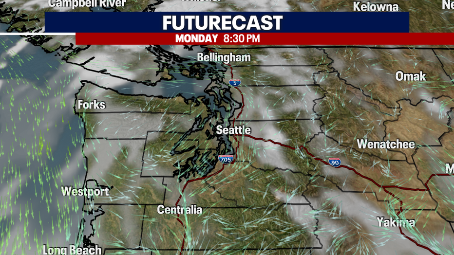 Dry skies will start Monday with a few passing clouds. 