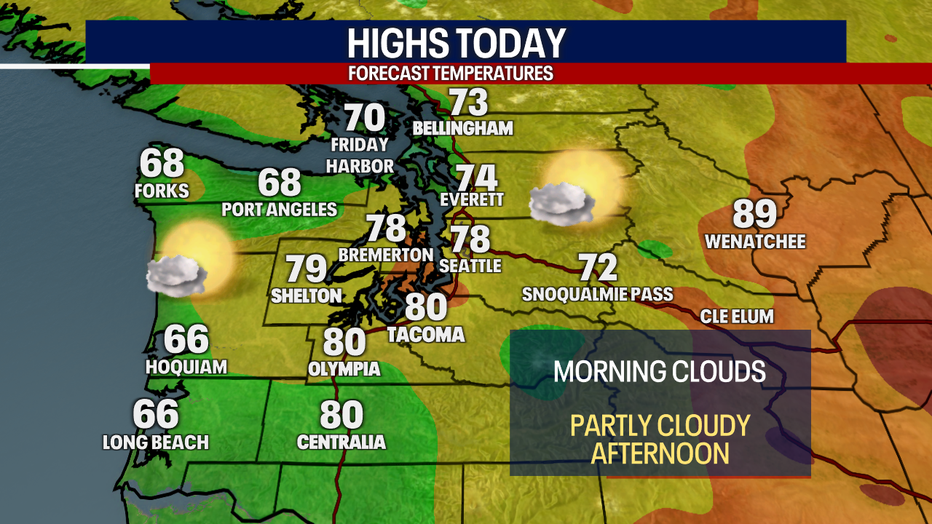 Afternoon forecast highs on Sunday.