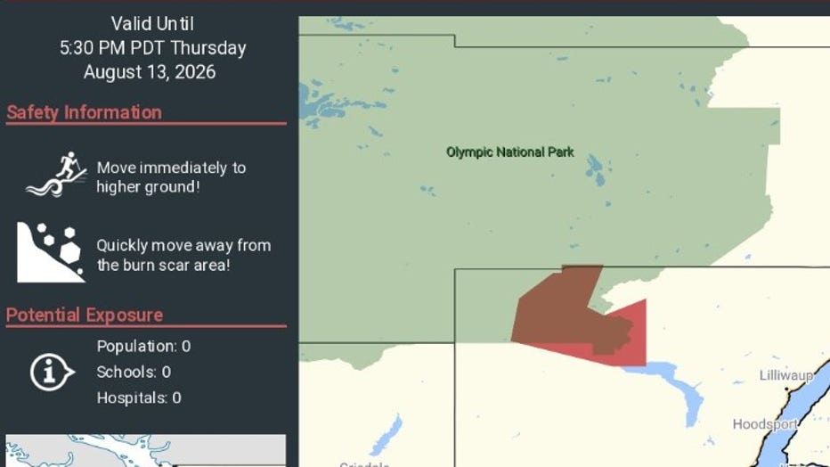 The storms prompted the National Weather Service to issue a now expired Flash Flood Warning at the edge of Olympic National Park near the Bear Gulch burn scar in Mason County. 