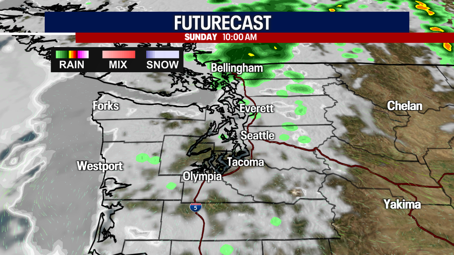Seattle weather will start Sunday with widespread morning clouds and a couple of showers before sunshine develops.