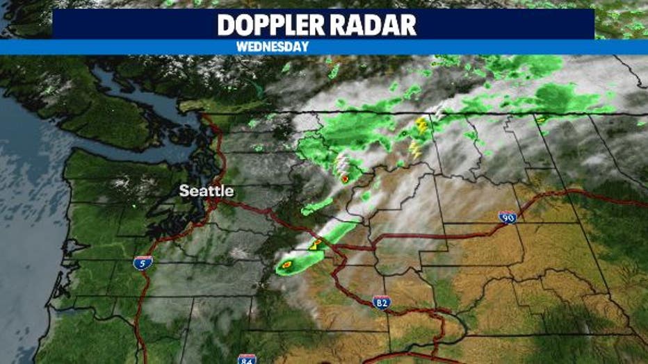 Scattered showers and thunderstorms hit parts of the East Slopes of the Cascades and northern mountains Thursday.  