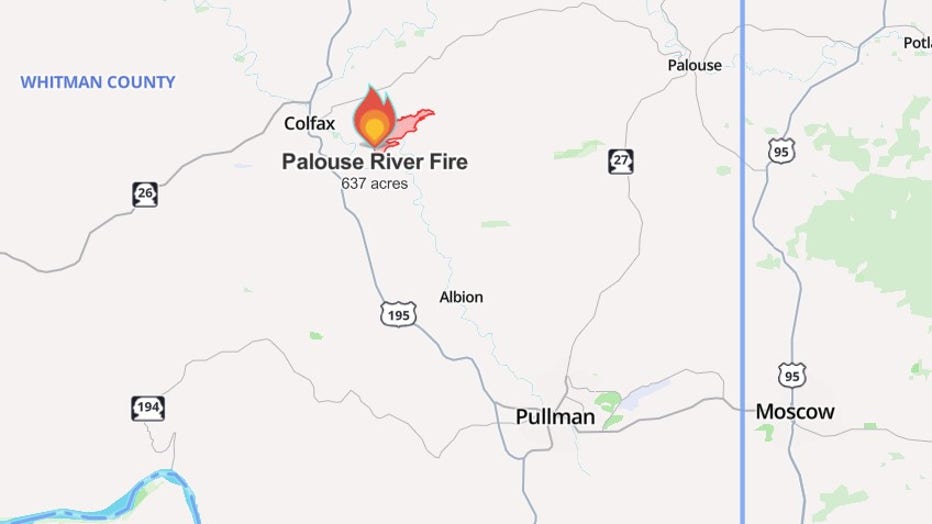 Palouse River Fire near Pullman The Palouse River Fire burning in Colfax, Washington has reached 637 acres and is 40% contained.