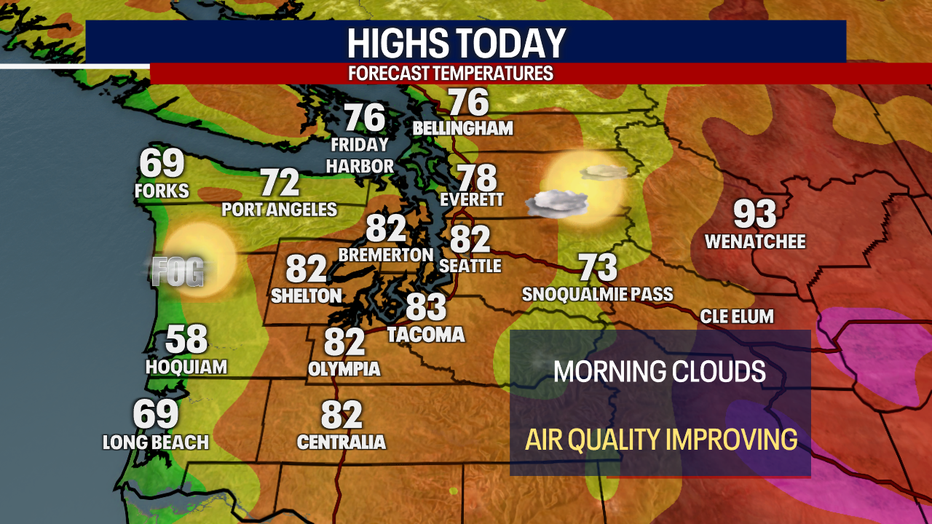 Forecast highs around Western Washington on Saturday. 