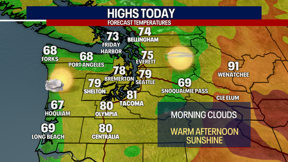 Forecast highs around the region on Tuesday. 