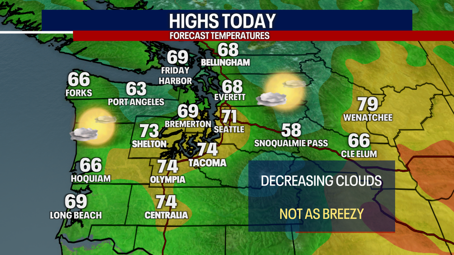 Forecast highs around the region on Sunday,