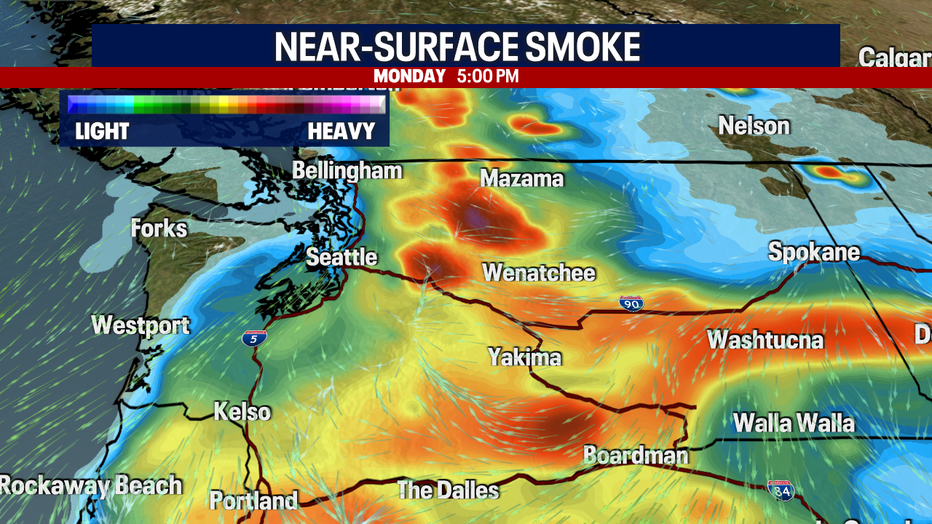 Smoke could become more widespread around Seattle Monday and Tuesday as warmer weather settles in.