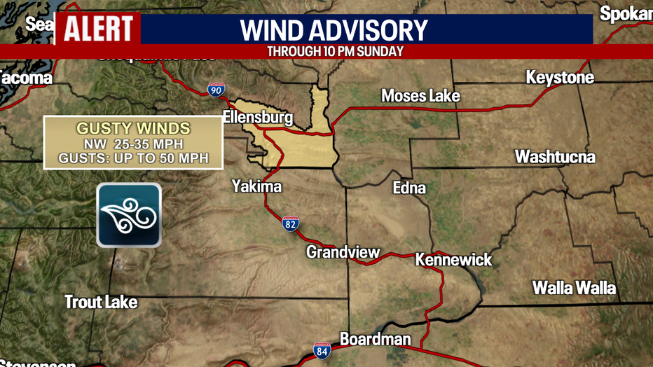 Northwest winds of up to 25 to 35 mph were expected with gusts of up to 50 mph.  