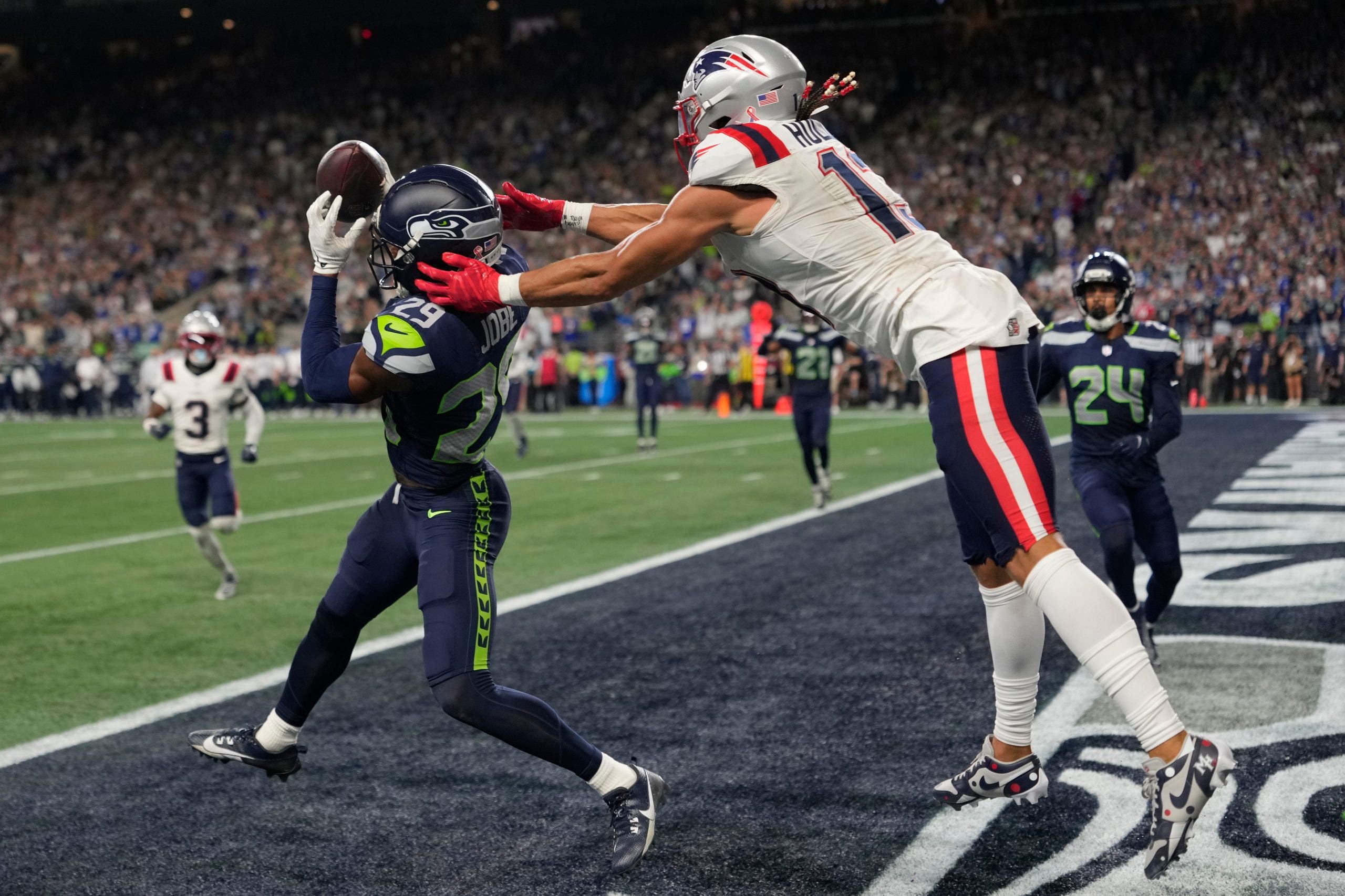 Three interceptions of Drake Maye help Seattle Seahawks earn 13-10 comeback win over Patriots