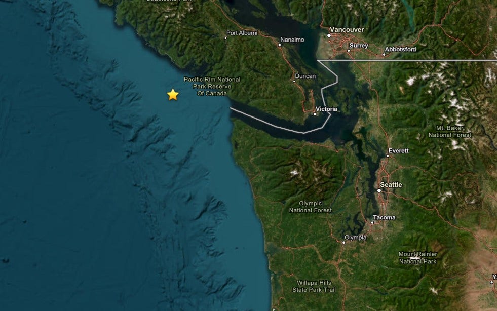 3.8-magnitude earthquake felt northwest of WA, near Vancouver Island