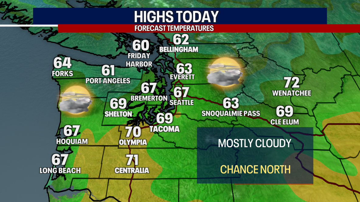 Seattle weather: Mostly cloudy Thursday, shower chance north