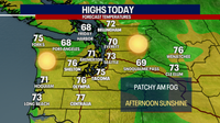 Seattle weather: Patchy morning fog with sunshine, 70s on Wednesday