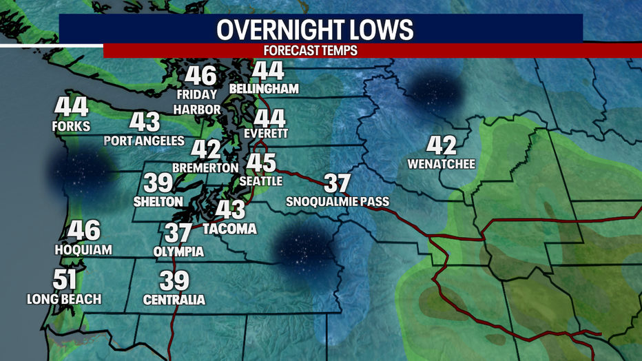 Forecast lows late Sunday night into early Monday morning.