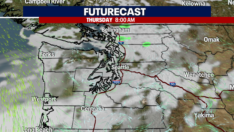A map showing the Futurecast for Thursday morning.