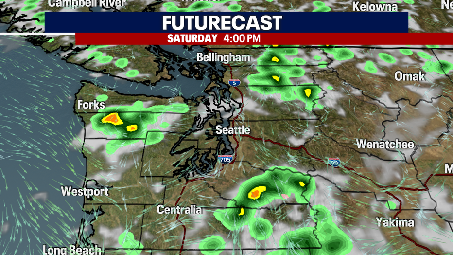 Stray showers and isolated storms possible on Saturday.
