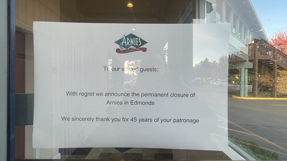 Closure notice posted at Arnies September 22, 2026.