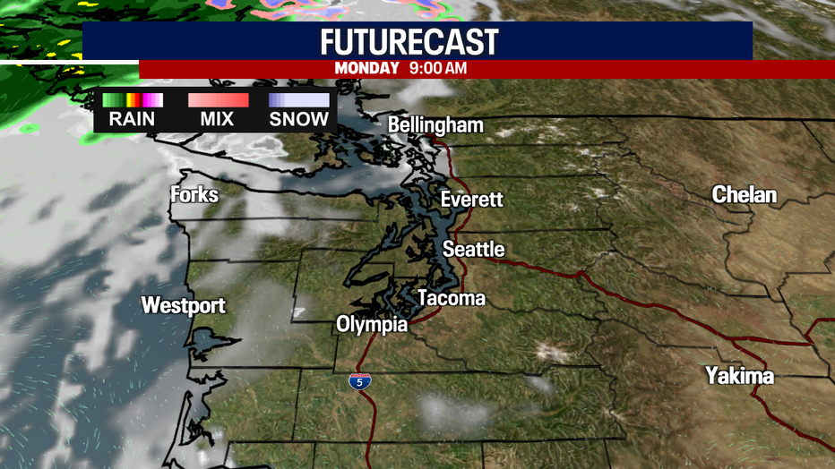 Partly cloudy skies Monday with rain by Tuesday.
