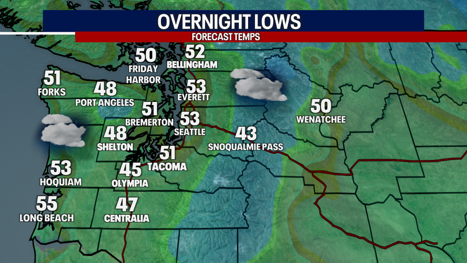 Forecast lows around the region.