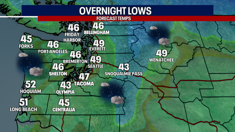 Forecast lows around Western Washington tonight. 