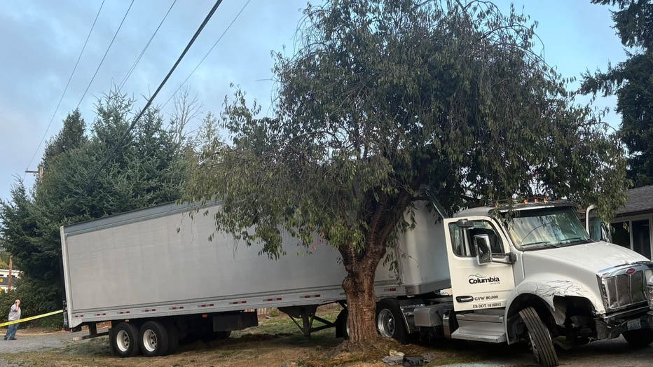 At approximately 6:21 am this morning, an employee called to report his semi truck was stolen from Safeway, 1715 Broadway. The truck was quickly located by Snohomish County Deputies, who saw the truck get on Southbound I-5. The truck exited at the 112th Park and Ride, where it traveled into Silver Lake. When deputies attempted to stop the vehicle, near Silver Lake Rd and 116th Pl SE, at which time it began to ram patrol cars and attempt to evade deputies. An Everett officer was in the area on an unrelated call for service when his vehicle was struck by the semi truck while he was seated inside of it. Multiple Everett officers responded to assist,  as the stolen semi truck continued to try to evade officers and deputies while striking patrol cars. The truck came to rest in the 1100 block of A. Sater Road. Where the suspect driver was apprehended. At this time, four Everett Police Officers have been transported to the hospital for minor injuries. The suspect, a male in his 30s, is currently in custody. This is an active investigation and there are no further details at this time. Updates will be released when available.