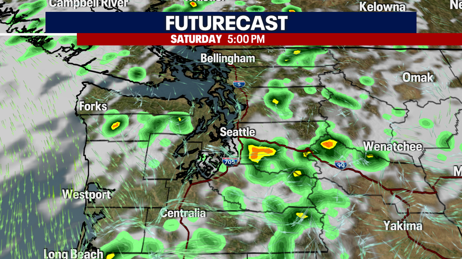 A map showing the futurecast for Saturday afternoon.