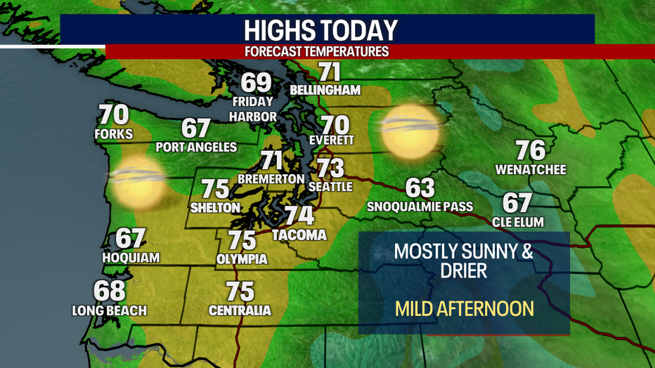 Forecast highs for the region on Sunday.