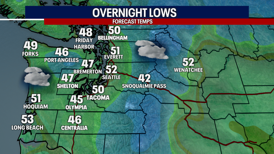 The overnight lows forecast for Friday morning in Western Washington.