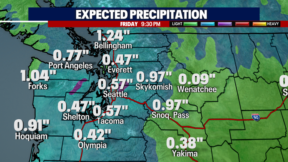 A map showing the forecasted precipitation totals for the next three days.