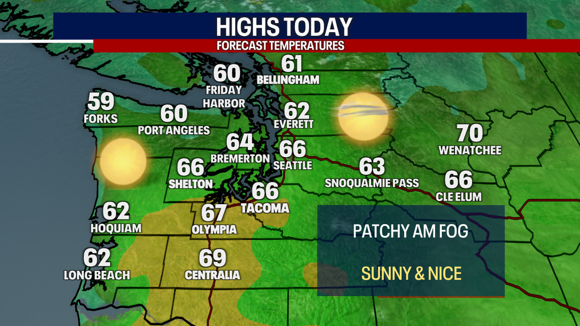 Seattle weather: Warmest day Wednesday, mostly sunny skies