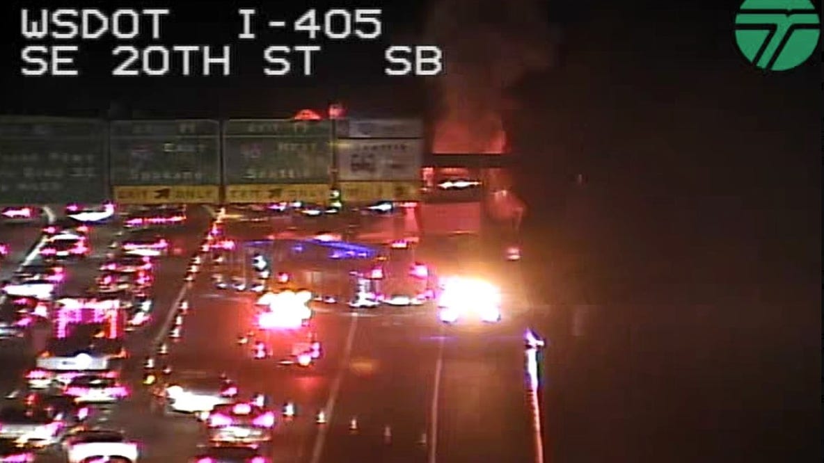 Truck fire blocks multiple lanes on I-405 in Bellevue, WA