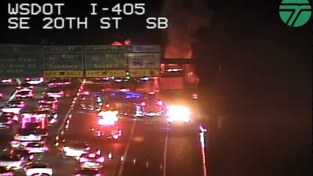 Truck fire blocks multiple lanes on I-405 in Bellevue, WA