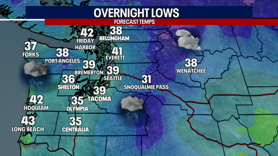 Overnight lows in Western Washington for Friday morning.
