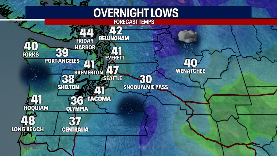 Overnight lows around Western Washington.