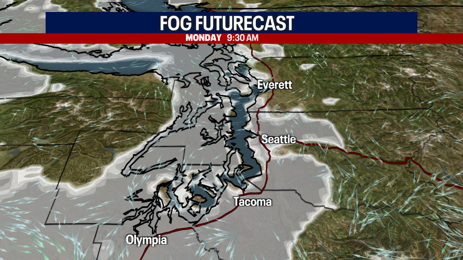 Foggy skies overnight into Monday morning.
