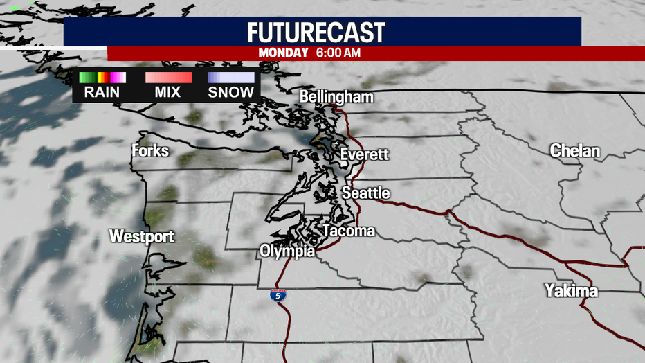 The clouds move in Sunday night into Monday.