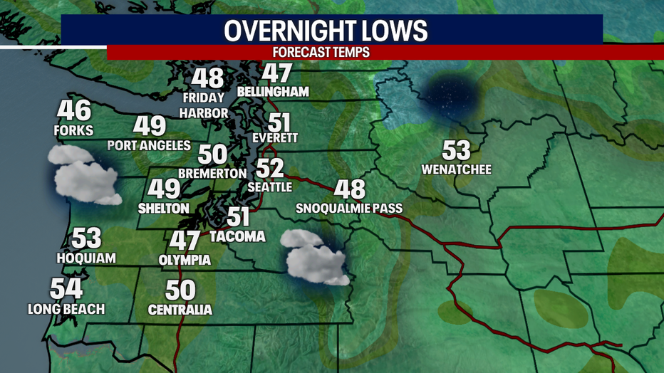 Overnight low temperatures across the region on Sunday morning. 