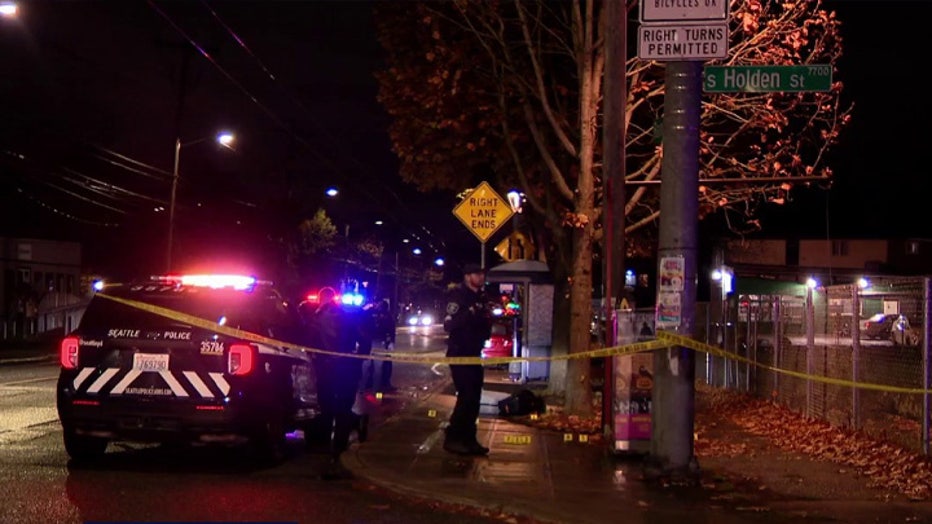 Two men were hospitalized Wednesday night after a bus argument led to a shooting on Rainier Avenue South and South Holden Street. Police say the suspect shot both victims after they exited the bus, firing up to 11 times before fleeing on foot. Seattle police searched the area with a K9 unit but did not locate the suspect; detectives are investigating.