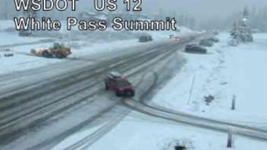 According to WSDOT's website, reaction tires are advised and oversize vehicles are prohibited on White Pass, US 12.