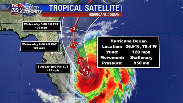 Dorian now Category 3 storm, Florida out of "Cone of Uncertainty"