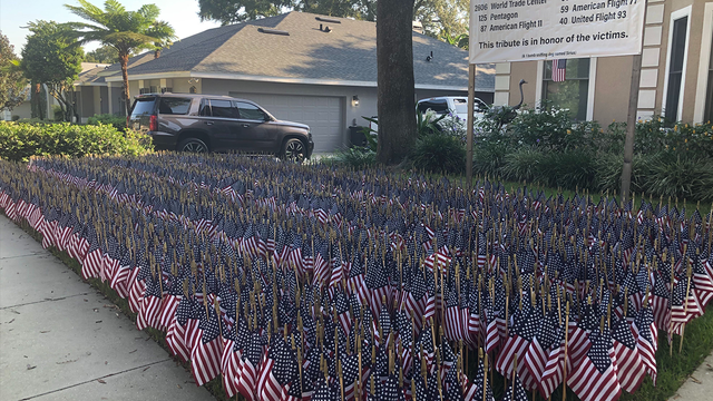 Central Florida homeowner honor 9/11 victims with 2,977 American flags in yard