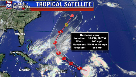 Hurricane Jerry strengthens to a Category 2 storm while more tropical systems loom